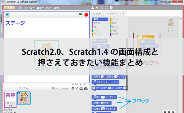 Scratch2.0、Scratch1.4の画面構成と押さえておきたい機能まとめ