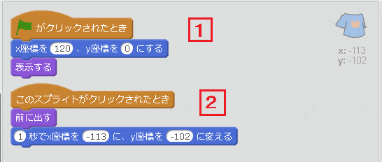 「Tshirt」スプライトのプログラミング全体